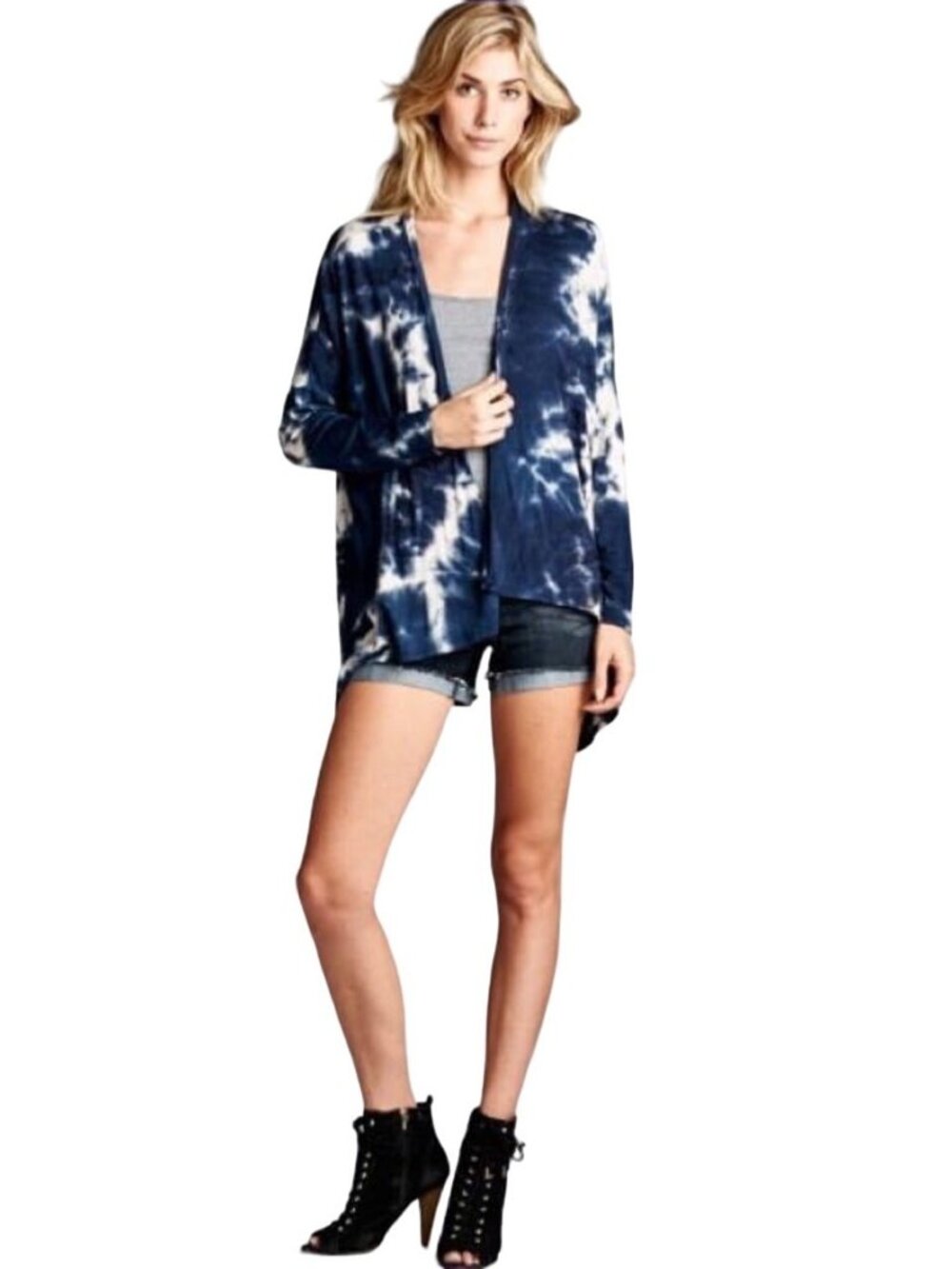 NWT Blue Tie Dye Open Front Draped Jersey Cardigan| Ethereal Grunge Boho Coastal - Picture 12 of 13